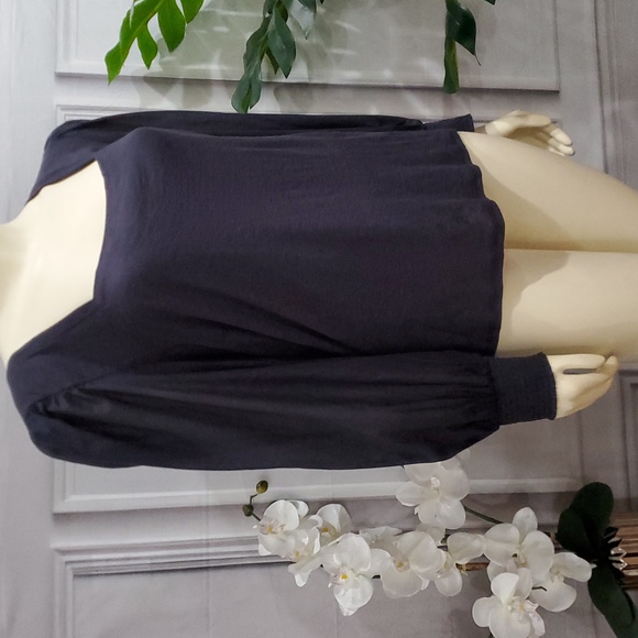 Nation womens navy long sleeve top smocked cuffs square neckline puff sleeve XXL - Picture 1 of 11